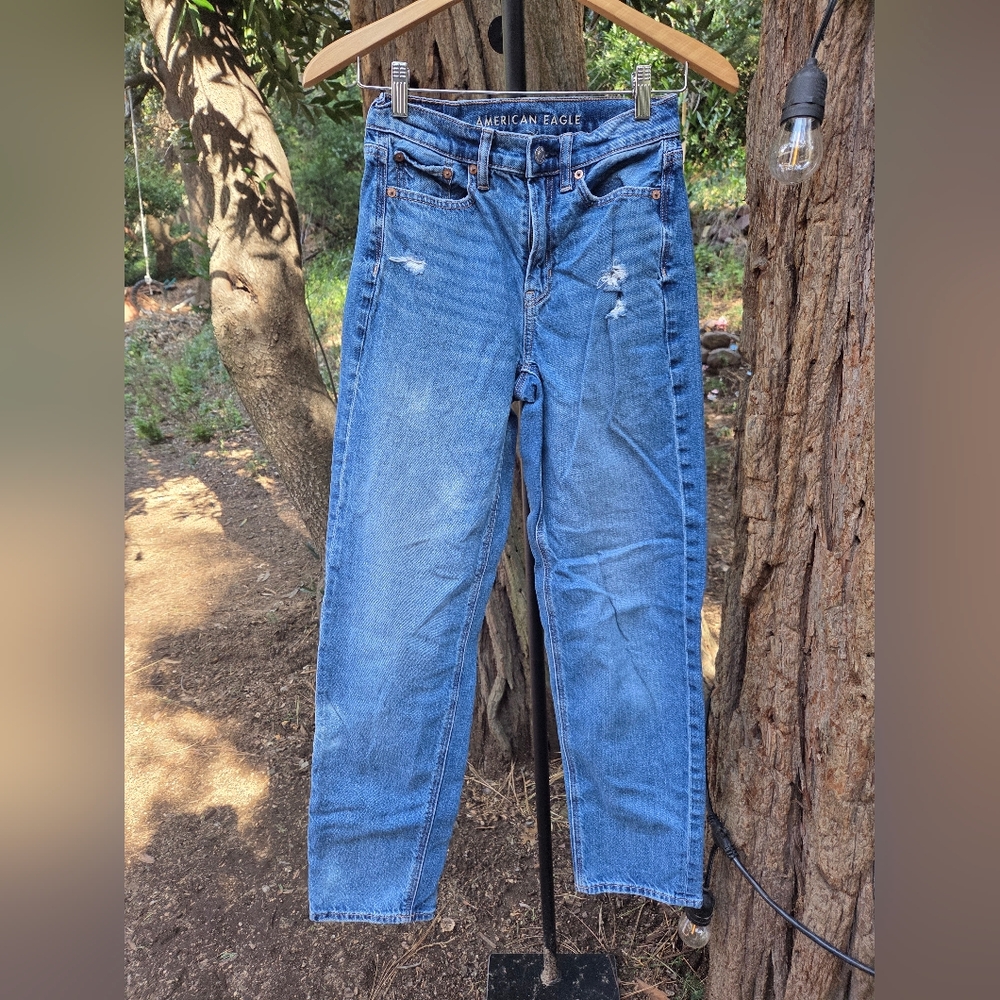 American Eagle Size 00 Super High Rise Baggy Straight Denim Jeans